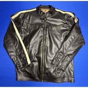 MACHINE BRAND Mens Jacket XL Brown Faux Leather Biker Moto Cafe Racer